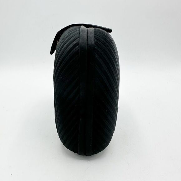 VINTAGE Hard Case Black Satin Micro Pleated Convertible Evening Bag - Picture 7 of 12